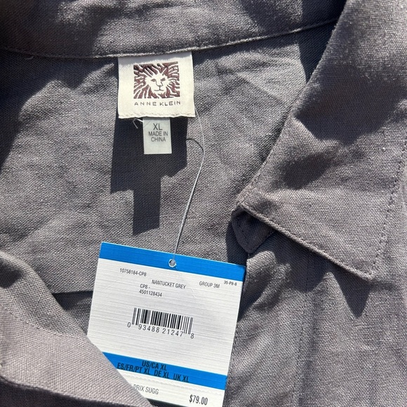 Anne Klein Gray Button-Up Blouse with collar - Picture 7 of 7